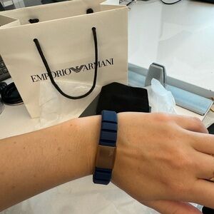 Emperor Armani Navy Silicone and Stainless Steel ID Bracelet